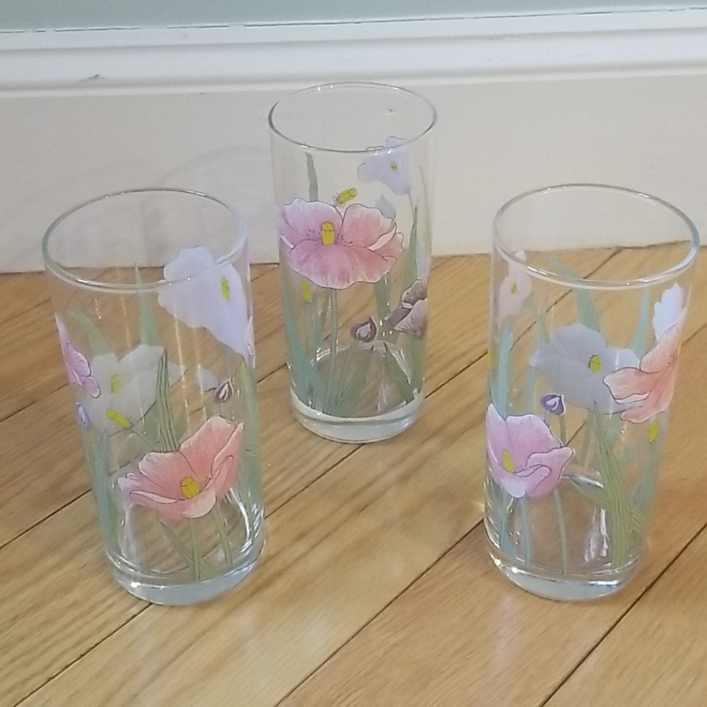 Set of 3 Floral Print Glasses